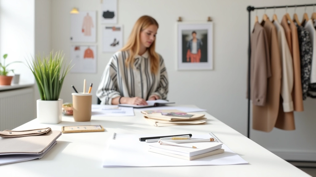 Modern style consultation workspace with mood board and fabric swatches